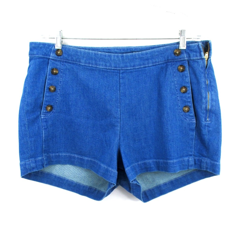 Old Navy OG Straight Sailor Jean Shorts Women 18 Blue Denim High Rise Side Zip